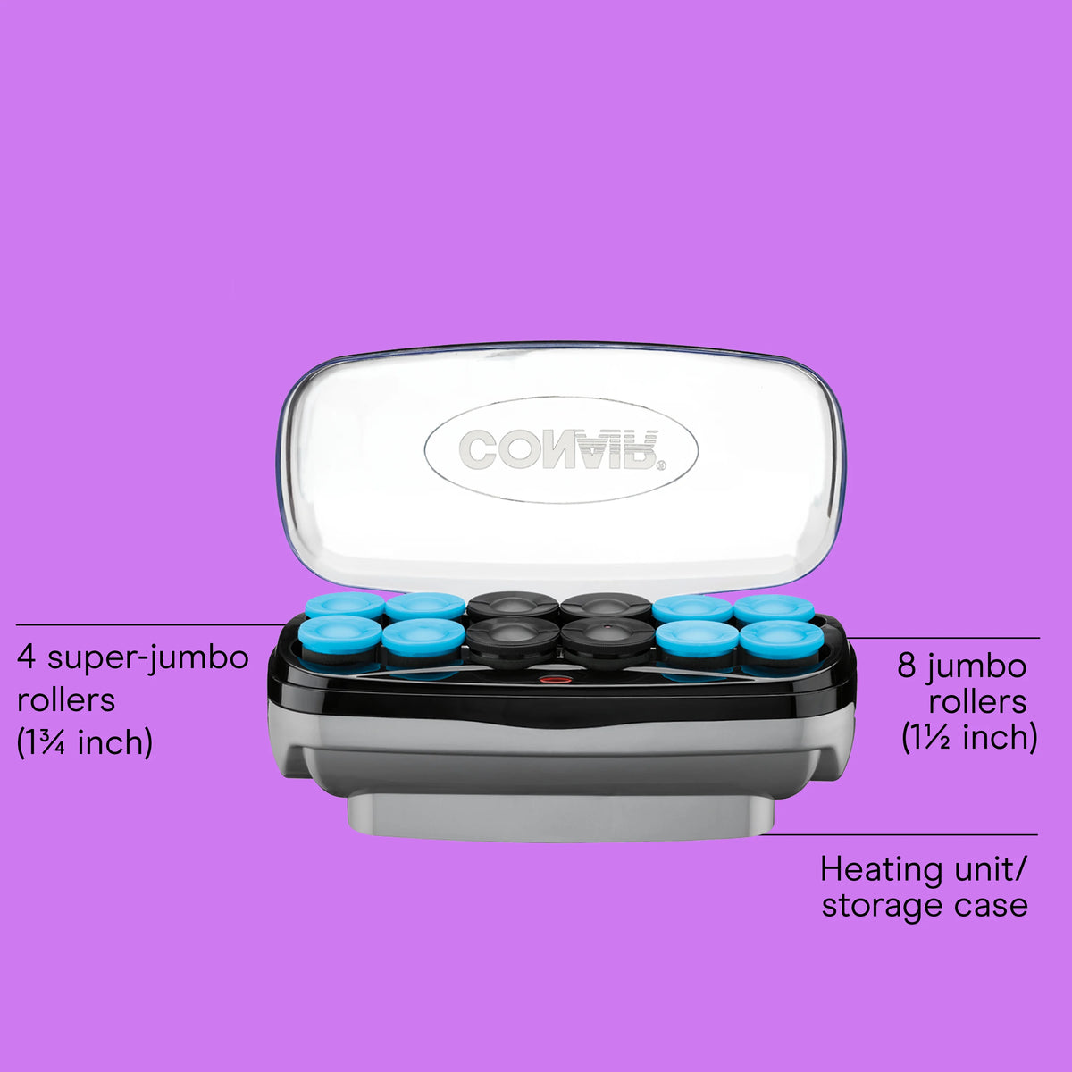 Custom Curls & Waves Jumbo and Extra-Large Ceramic Hot Rollers, Hair Setter for Salon-Style Curls, 12 Rollers